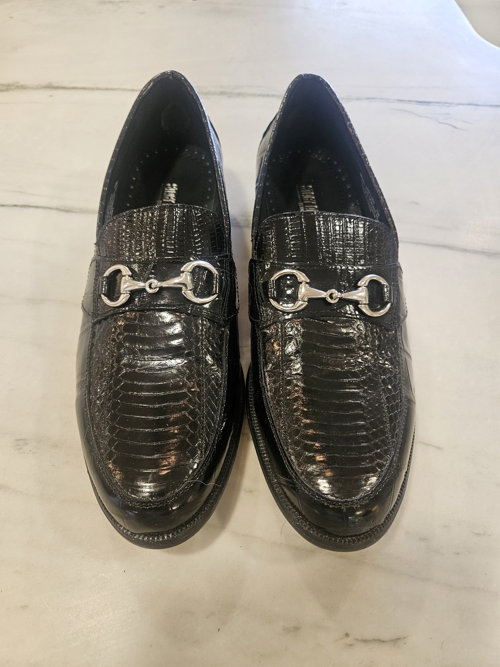 Stacy Adams Exotic Black Real Snakeskin Slip-On Loafers with Silver Bit